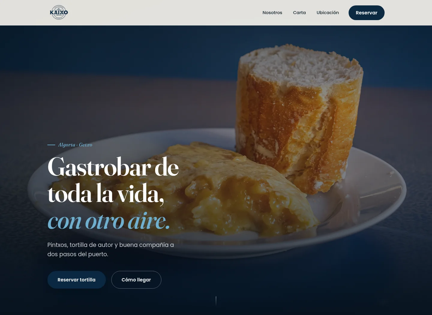Captura real de la web de Kaixo Gastrobar.